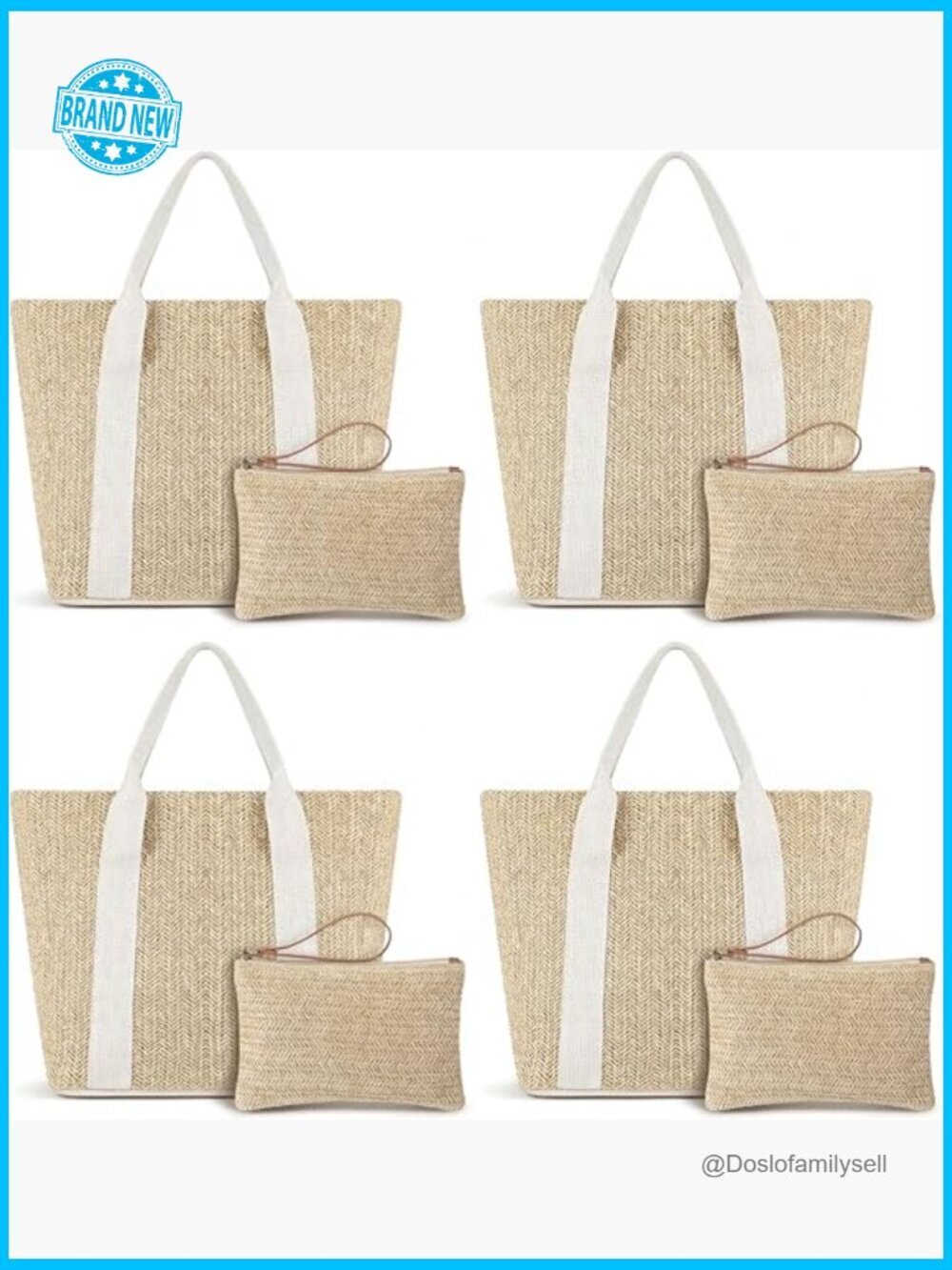 Beach Tote Set with Straw Clutch Reusable Makeup Bag Gift for Women
